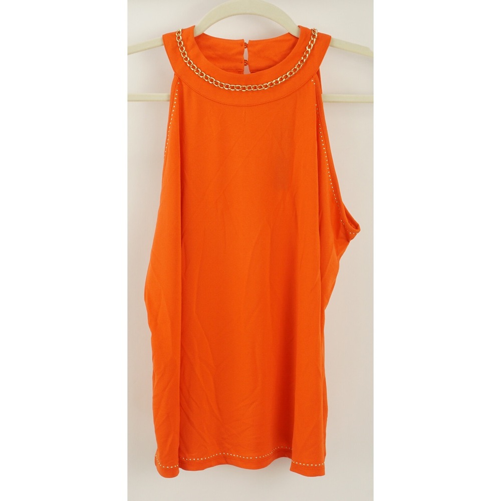 New BELLDINI Black Label Size 1X Chain Neck Orange Crepe Sleeveless Halter Top